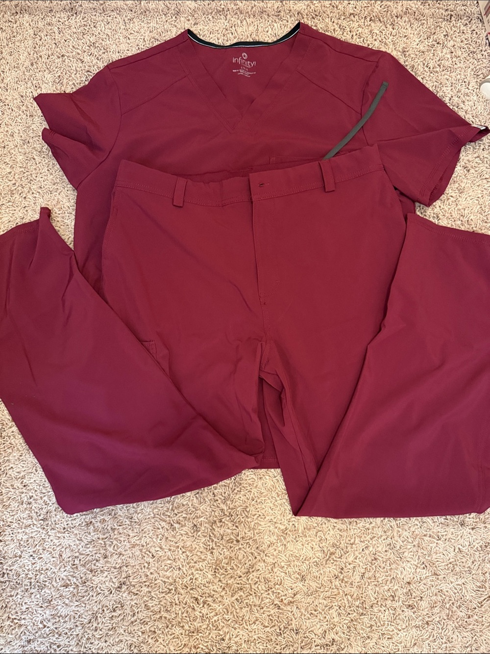 NFINITY Men's Burgundy Scrub Set - Top & Pants